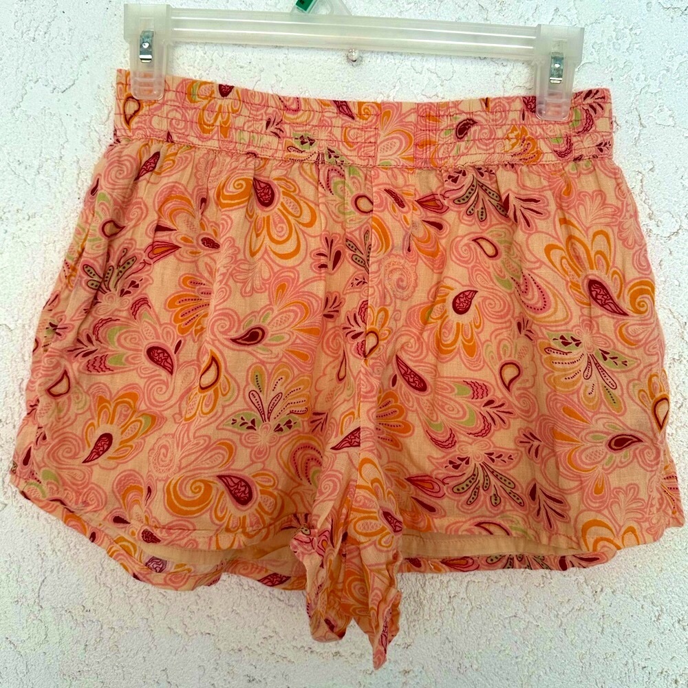 Zara NWOT Paisley Pockets Lined Cotton Lightweight Orange Pink Medium Shorts
